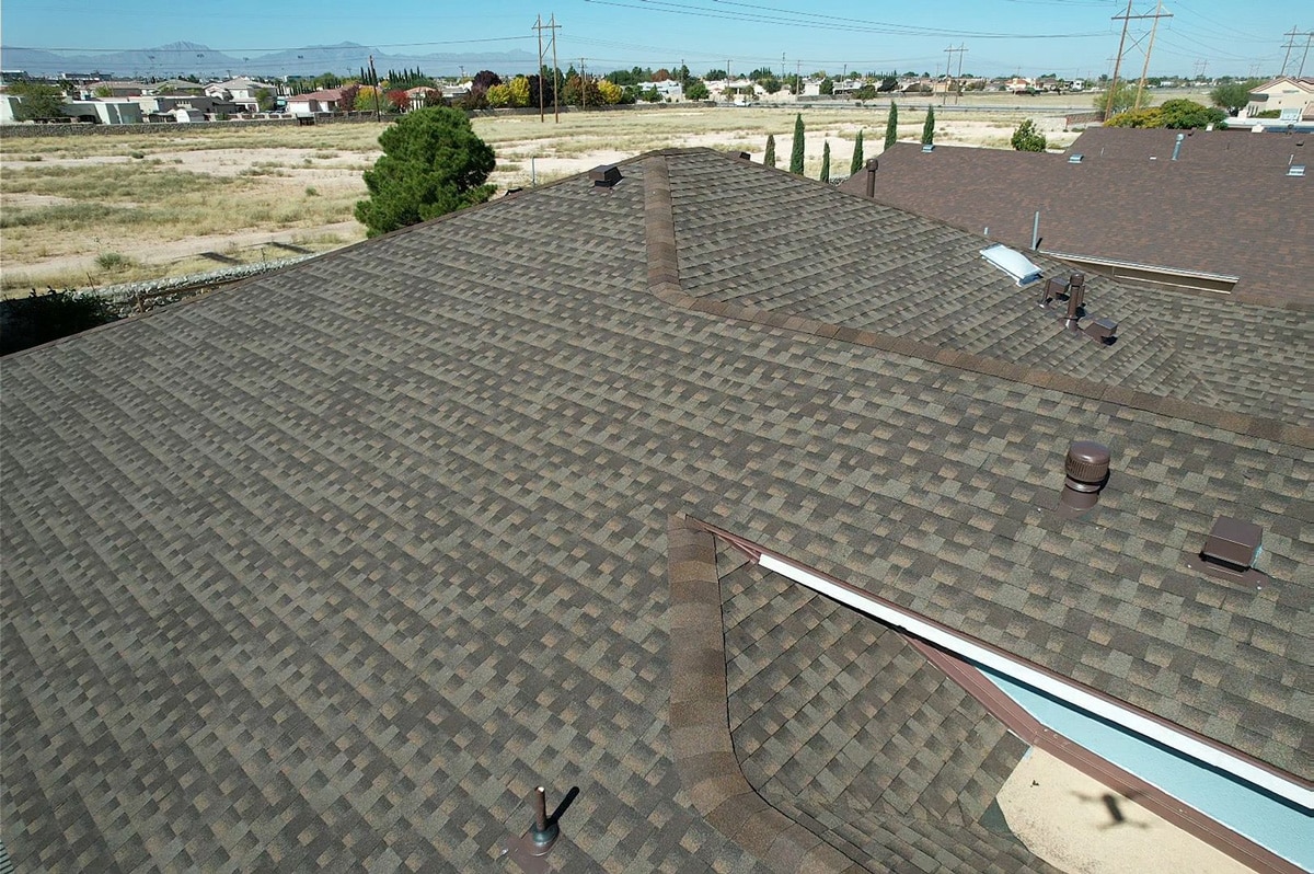 An aerial view of a roof in El Paso.