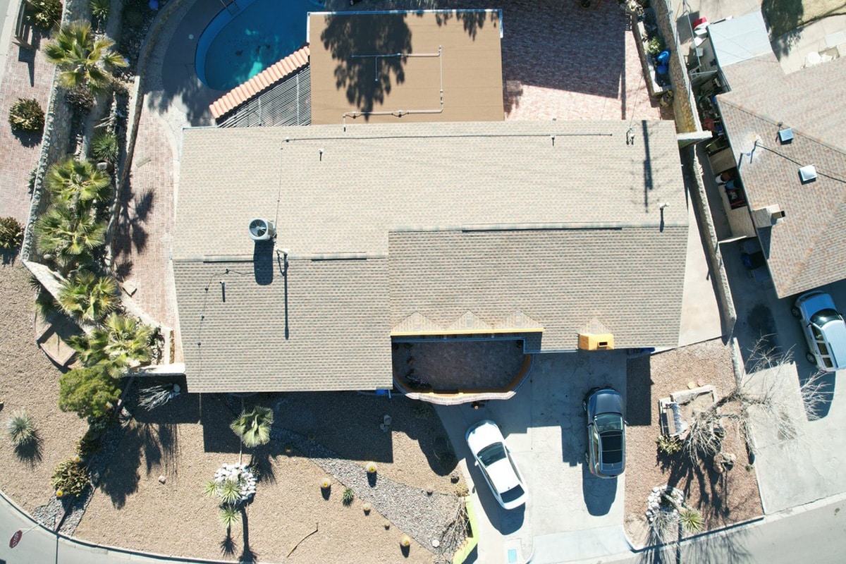 An aerial view of a roof in El Paso.