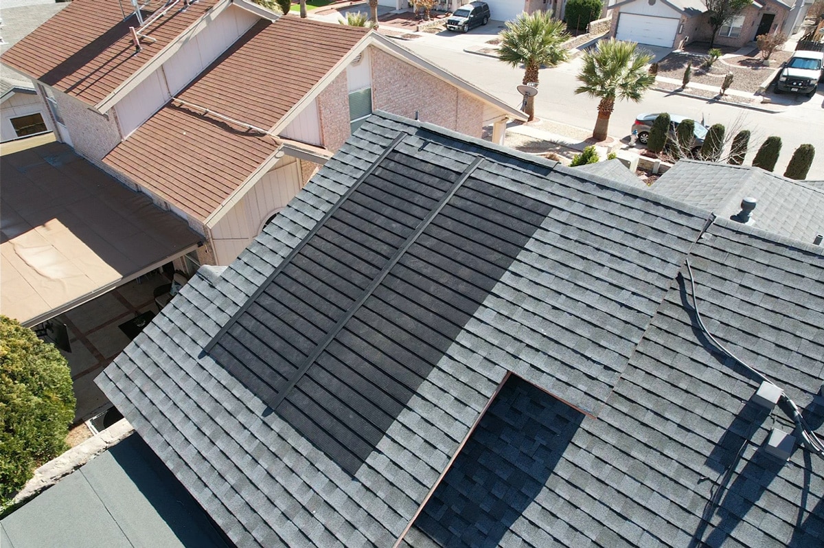 Solar shingles on a roof in El Paso.
